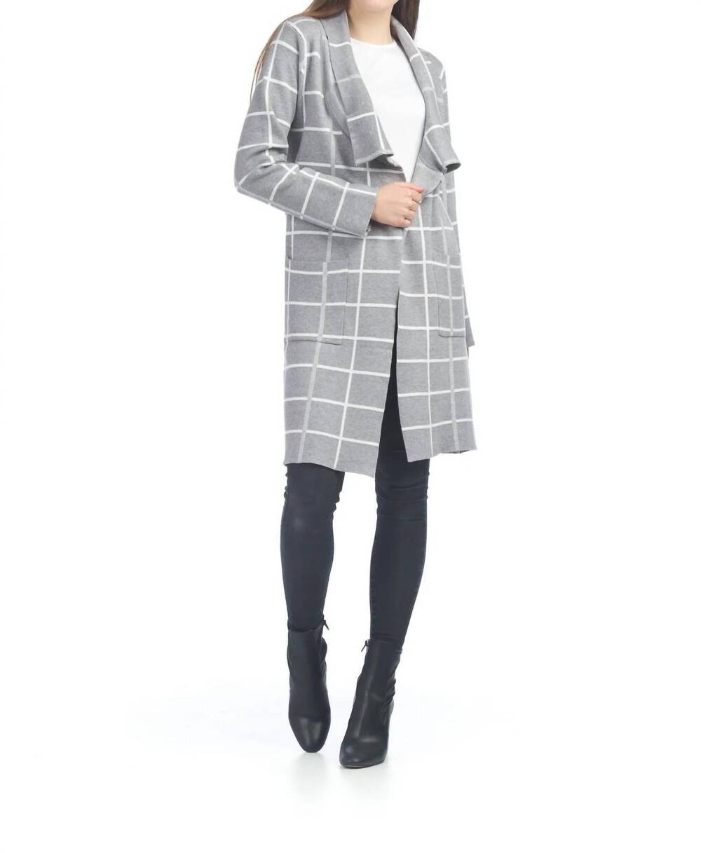 NEW PAPILLON window pane drape long cardigan with pockets in light grey